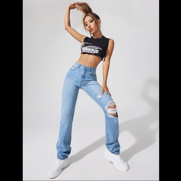 Womens high waisted light wash ripped boyfriend denim jeans new without tags - Picture 4 of 12